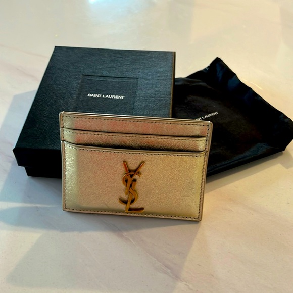 Saint Laurent Double Card Holder Golden Color Limited Edition Lucky Feng shui - Picture 2 of 7